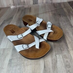 SAS Women's 8.5 Shelly Toe Loop Sandals White Leather EUC Made in USA